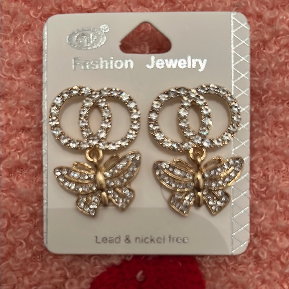 Fashion Jewelry Gold Butterfly Rhinestone Earrings